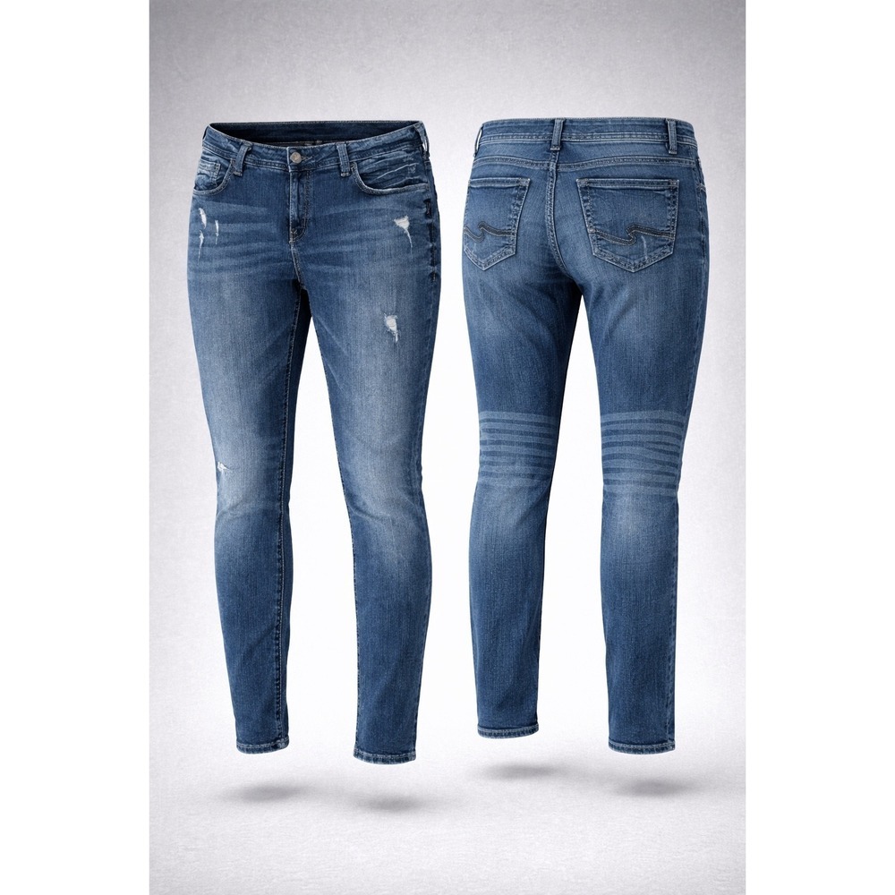 Silver Jeans Co Girlfriend Mid Rise Distressed Slim Jeans Blue SZ 18 L29 W27137